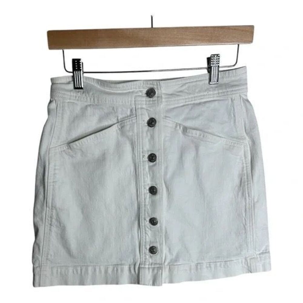 Madewell Stretch Denim A-Line Button Front Mini Skirt in Tile White Size 2 - Picture 2 of 10